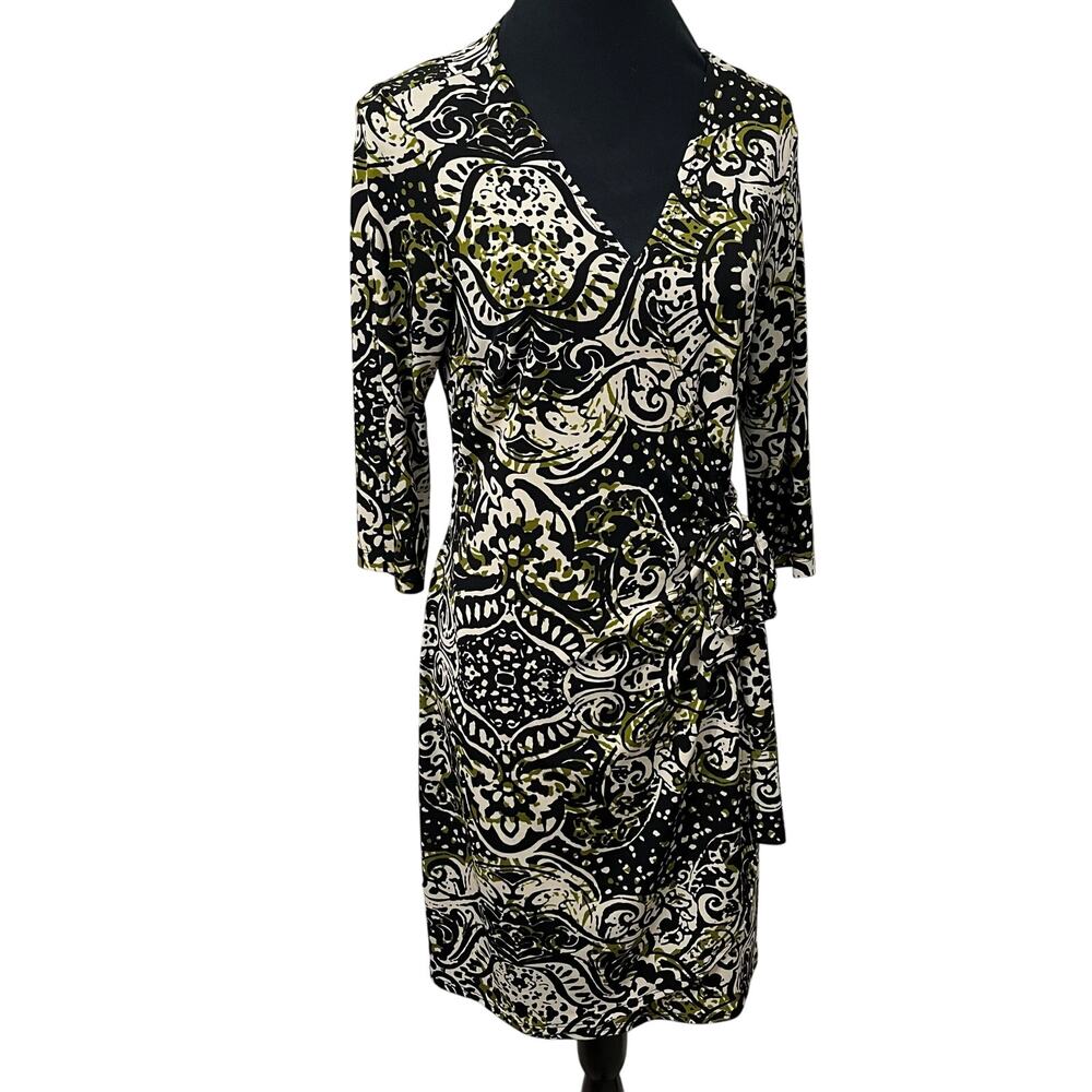 Emma & Michele Women’s Midi Dress Sz Medium Full Wrap Green/black‎